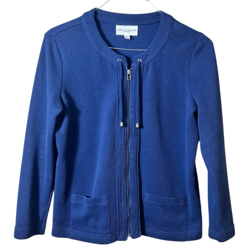 Rebecca Malone Royal Blue Knit Zip Cardigan Size PS Minimalist Soft Girl Preppy